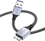 MOGOOD Hard Drive Cable, Micro B to USB Male Data Cable, USB3.0 to Micro B Cable Compatible with Portable External Hard Drives,WD Elements,Seagate Expansion,Samsung M3 1TB/Galaxy S5/Note 3-Grey（0.5M