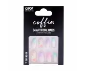 24 Pack Artificial Nails with Adhesive, Coffin Shape, Ombre 3D Floral - OXX Cosmetics