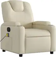 vidaXL Electric Massage Recliner Chair with Cup Holders, Side Pocket, and Adjustable Footrest & Backrest - Cream Colored Faux Leather Material