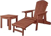 ALFORDSON Wooden Muskoka Adirondack Chair & Desk, Fir Wood Lawn Furniture Seater for Patio Garden Park Porch, Slatted Beach Armchair Lounge with Footrest Ottoman, 180kg Capacity, Brown