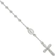[JewelryWeb] 925 Sterling Silver Beaded Spring-Ring Polished Single Decade Rosary Bracelet 19 Centimeters Link-Bracelet for Women