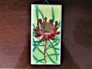 Red Dandelion Art Decor. Ceramic Tile Wall Hanging 3"x6"Botanical New. Handmade.