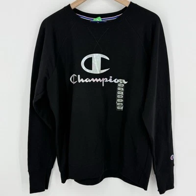 CHAMPION Women's Hologram Logo Powerblend Black Fleece Pullover Sweatshirt XL