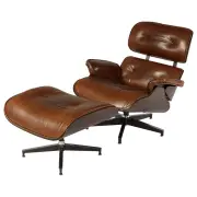 Eames Replica Leather Lounge Chair &amp; Ottoman, Vintage Whiskey