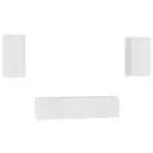 4-Piece Set Wall TV Cabinet Wooden Entertainment Unit Rack Storage Shelf White