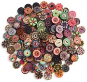 200Pcs Wood Buttons for Crafts 20mm Mixed Pattern Wooden Buttons Round Flower...