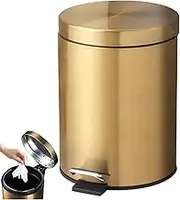 2.1 Gallon/ 8 Liter Metal Bathroom Trash Can with Lid - Small Trash Can for Bathroom, Elegant Garbage Can Design for Home, Office (Gold) Small Trash Can Garbage Can Trash Can Bathroom Trash Can with