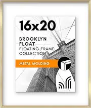 [Americanflat] Aluminum 16x20 Floating Picture Frame Set of 2 in Gold - Use as 16x20 Picture Frame or 11x14 Floating Frame - Photo Frame with Slim Metal Molding and Shatter-Resistant Cover for Wall