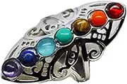 [Lzz] 925 Sterling Silver Healing Hollow Stone 7 Chakra Ring Aura Gemstone Rainbow Color Chakra Healing Style Female Ring
