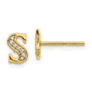 Solid 14k Yellow Gold Simulated CZ Initial S Earrings