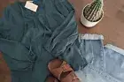 Womens A New Day Peasant Blouse Teal Green Sz S Boho