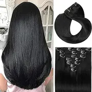 14"-24" Clip in Human Hair Extensions Full Head 110g 10 Pieces 22 Clips 1# Jet Black Double Weft Brazilian Real Remy Hair Extensions Thick Straight Silky 18" 150g Jet Black