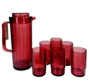 Tupperware Preludio Acrylic Set 2 qt Pitcher, 6 Deluxe Tumblers in Cranberry New