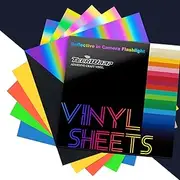 TECKWRAP Holographic Reflective Adhesive Vinyl Flashlight Sensitive Vinyl Precut Sheets for DIY Craft,Arts (Black,Blue,Coral,Lime,Yellow）12" x 12" 5 Sheets/Pack