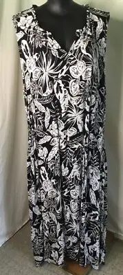 AUTOGRAPH BLACK & WHITE LEAF “GATHERED NECK” TRAPEZE DRESS-SIZE 28 NEW STOCK