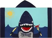 BANGSAUR Kids Hooded Beach Bath Towels, 100% Cotton 50"x30" Wrap Towel, Toddlers Boys 3-12 Years Coverup Towel Shark with Knife and Fork