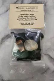 Manifest Abundance Tumbled Crystal Set: Aventurine, Citrine, Moss Agate, Tiger's