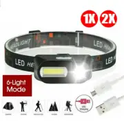 2X Bright Waterproof HeadTorch Headlight LED USB Rechargeable Headlamp Fish