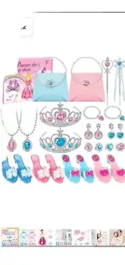 CUKU Princess Dress up Shoes and Jewelry Pretend Play Accessories Set for Girls