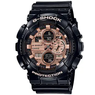 【CASIO】G-SHOCK 黑玫瑰金復古音響設計雙顯運動電子錶 GA-140GB-1A2 台灣卡西歐公司貨