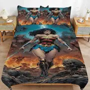 v2484 Bed Sheets Bedding Wonder Woman Bedding Sets Ultra Soft Skin-Friendly Duvet Cover 3 Piece, Cute Comforter Cover Bed Set for Boys Girls Kids ( 1