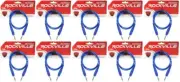10 Rockville RCTR103BL Blue 3' 1/4'' TRS to 1/4'' TRS Cable 100% Copper