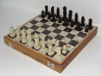 10"x10" Marble Ebony Chess Set Handcrafted gorara stone pieces Play & gifts Art