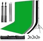 YISITONG Photography Studio Green Screen Backdrop 1.6M x 3M 4PCS Cotton Background Fabric (Black White Green Gray)+ 6.5ft x 6.5ft / 2m x 2m Background Stand + 3 Clamps+ Carry Bag for Photo Video