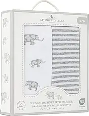 Living Textiles 2-pack Jersey Bedside Bassinet/Co-Sleeper Fitted Sheets - Watercolour Elephant,Luxurious, Super Soft Cotton Sheet for Bedside Bassinets, Co-sleepers & Cradles, Secure Fit, Machine Wash