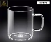 6pc Wilmax England 400ml Thermo Glass Cup Coffee/Tea Drink Mug w/ Handle Clear