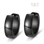 T&T Plain Black Stainless Steel Rounded Hoop Earrings EH02D(5x9)