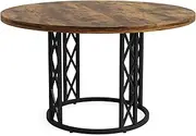 120cm Round Dining Table for 4, Metal Base, Rustic Wood Grain, Multi-Purpose Kitchen Table
