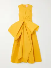 [Roksanda] Roksanda - Nura Bow-embellished Taffeta Midi Dress - Yellow - UK 12 UK 12 Yellow