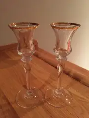 Mikasa Jamestown Crystal Clear Double Gold Rimmed Optic Candlestick Pair ~ NWOB