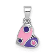 Sterling Silver Rhodium-Plated Childs Enameled Pink/Purple Heart Pendant