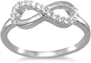 [JewelryWeb] Pretty Rhod. P. St. Silver Infinity Ring CZs-Infinity Area 5.5mm X 14.5mm-Czs 1mm Band Style-Ring for Women