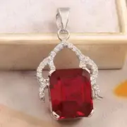 5.40ct Emerald Cut Natural Ruby & Diamond Pendant 18K White Gold Plated No Chain