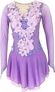 [Zagitova] Ice Figure Skating Dress for Womens Long Sleeve Girls Patchwork Applique Competition Outfits with Rhinestone