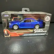 Jada 2024 Fast & Furious Brian’s Blue Nissan Skyline GT-R (BNR34) 1:32