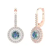 2.40ct Round Cut Halo Blue Moissanite Drop Solitaire Earrings 14k 2 tone Gold