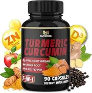 Turmeric Capsules with Apple Cider Vinegar, Ginger, Black Pepper - 95% Curcuminoids - 90 Count - 3 Month Supply