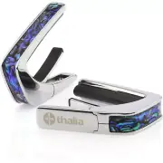 Thalia Exotic Shell Collection Chrome Finish Guitar Capo, Blue Abalone Inlay