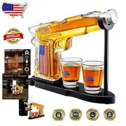 Stylish 8 Oz Whiskey Decanter with Two Matching Glasses - Military-Themed Gift