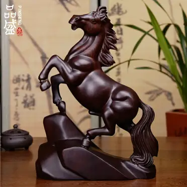 黑檀木雕刻馬擺件馬到成功實木紅木工藝品家居客廳電視柜商務禮品1入