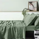 100% Linen Sage Sheet Set KING SINGLE Vintage Design Homewares
