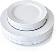 40 PCS reusable plastic plates sets recycle 10.25 inch/26cm dinner plates and 7.5 inch/19cm heavy weight dessert plates with gold/Silver/rose gold rim suitable for wedding party birthday (White)