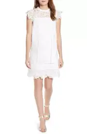 $228 NWT|Vineyard Vines Lace Shift Mini Cap Sleeve Dress in White Cap Size 12