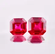 1 Pair 17x17 MM Natural Mozambique Blood Red Ruby Asscher Loose Gem Certified