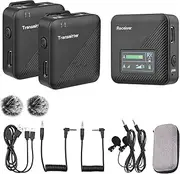 2.4G Wirel Microphone System 2 Transmitters 1 Receiver Omnidirectional Mic with Storage Case for Camera Phone Vlog Video Recording View Streaming Black One Size