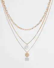 Gold Pearl And Pendant Necklace